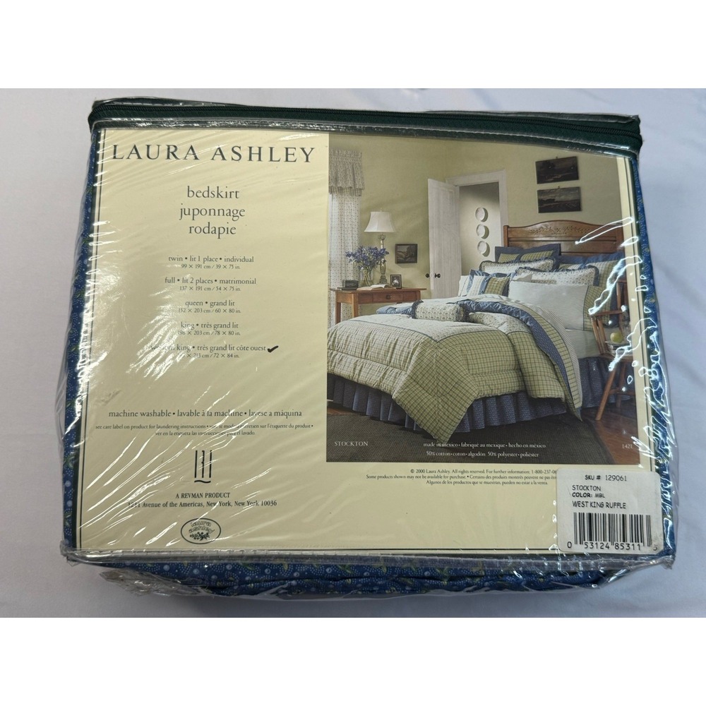 Laura Ashley Blue Stockton Western California King Bedskirt New Old Stock 2001 - Picture 2 of 5